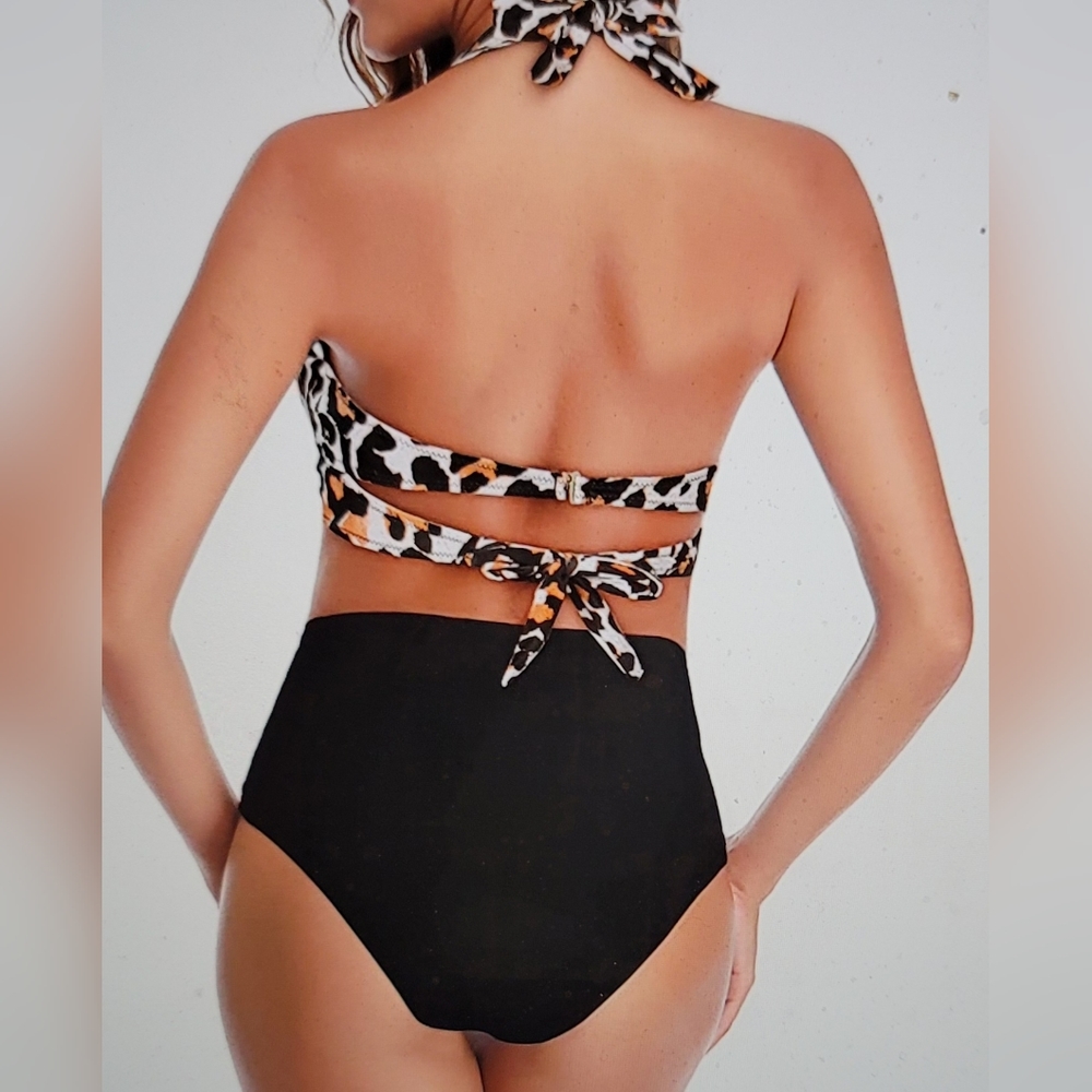 NWT SEXY MOLDED CUPS TIE BACK HALTER HIGH WAISTED SLIMMING SWIM BATHING SUIT - Picture 8 of 12